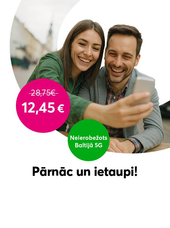 Tarifu plāns Bite Neierobežots Baltijā 5G par akcijas cenu 12,45 euro mēnesī.