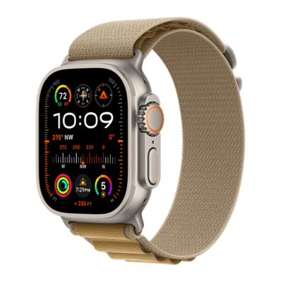 (LV) Apple Watch Ultra 2 GPS + Cellular 49mm Natural Titanium Case with Tan Alpine Loop - Medium | Bite
